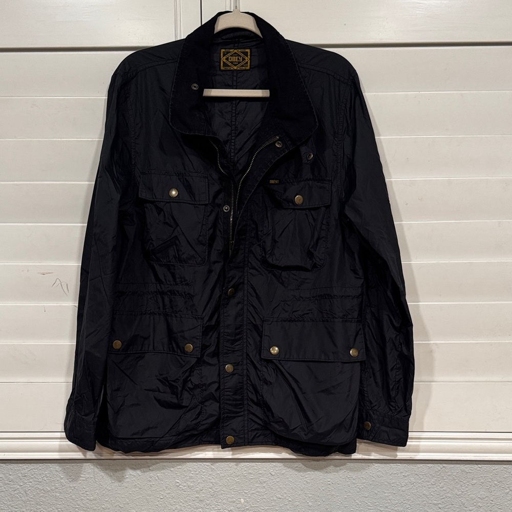 Obey Black Men's Jacket with Gold Accents